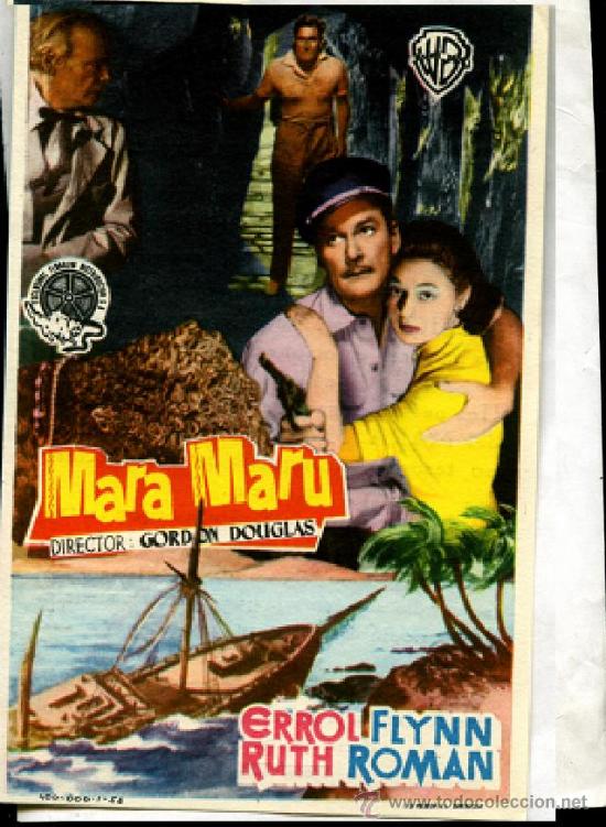 Folhetos de m&atilde;o de filmes antigos de cinema: 3 CARTELERAS iguales  PEL&Iacute;CULA &ndash;MARA MARU - publicidad al dorso TEATRO VICTORIA 1953, HELLIN