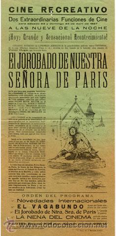 Cine: Jorobado de Nuestra Se&ntilde;ora de Paris 1923 Lon Chaney PROGRAMA - Foto 1