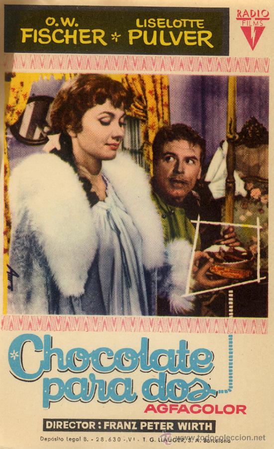 Foglietti di film di film antichi di cinema: CHOCOLATE PARA DOS 1958 (FOLLETO DE MANO ORIGINAL) LISELOTTE PULVER