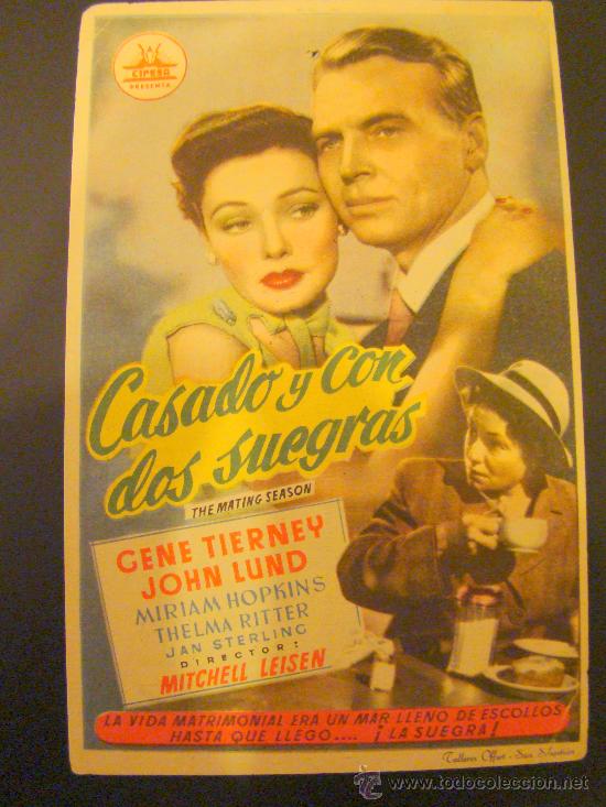 Cine: CASADO Y CON DOS SUEGRAS, -GENE TIERNEY,   C/P. CINE UNION. - Foto 1