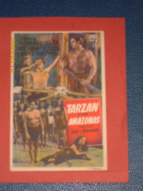 Foglietti di film di film antichi di cinema: TARZAN Y LAS AMAZONAS. JOHNNY WEISSMULLER, BRENDA JOYCE, PUBLICIDAD, CAPITOLIO METROPOLI. IMPECABLE.