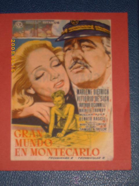 Cine: GRAN MUNDO EN MONTECARLO, MARLENE DIETRICH, VITTORIO DE SICA, CON PUBLICIDAD CINE SABOYA , 1958