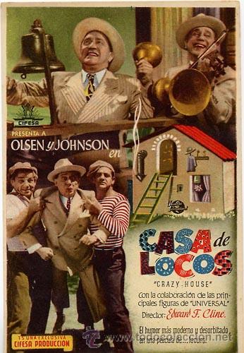 Cine: CASA DE LOCOS PROGRAMA SENCILLO CIFESA OLE OLSEN CHIC JOHNSON - Foto 1