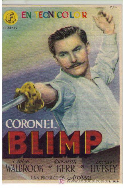 Folhetos de m&atilde;o de filmes antigos de cinema: El coronel Blimp. Sencillo de Filmofono. Aliatar Cinema.