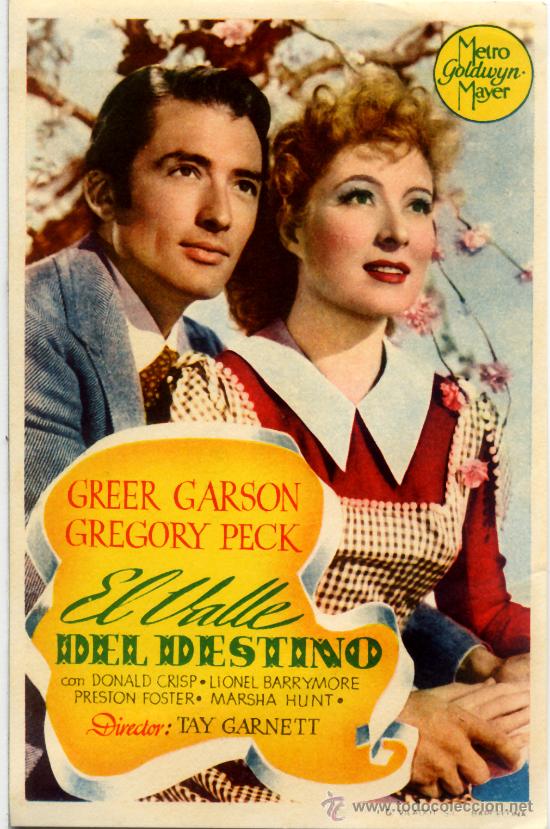 Cine: EL VALLE DEL DESTINO 1945 (FOLLETO DE MANO ORIGINAL) GREGORY PECK - GREER GARSON