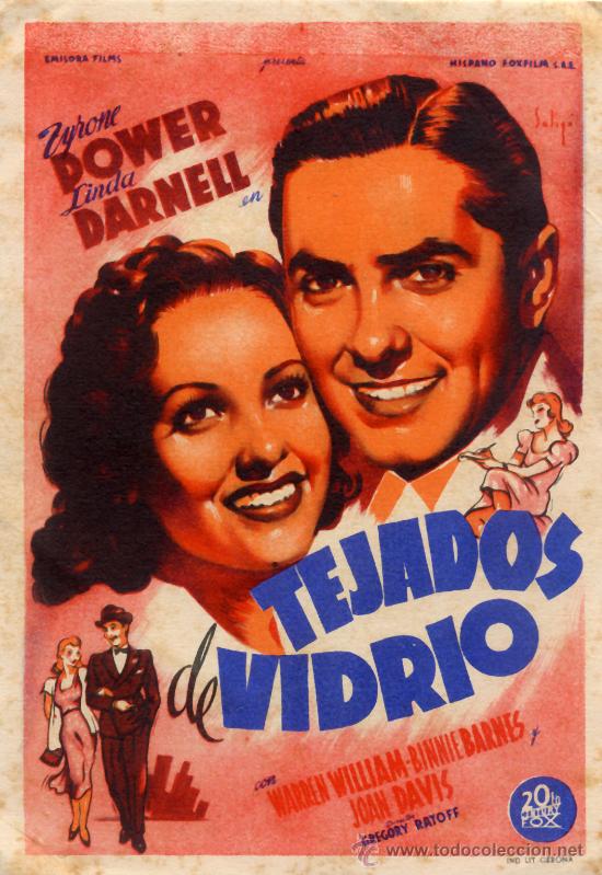 Cine: TEJADOS DE VIDRIO 1946 (FOLLETO DE MANO ORIGINAL DISE&Ntilde;O SOLIGO) TYRONE POWER - LINDA DARNELL