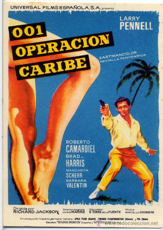 Folhetos de m&atilde;o de filmes antigos de cinema: 001 OPERACION CARIBE 1965 (FOLLETO DE MANO ORIGINAL) ROBERTO CAMARDIEL - LARRY PENNELL