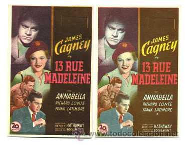 Flyers Publicitaires de Films Anciens: 13 RUE MADELEINE, con James Cagney.