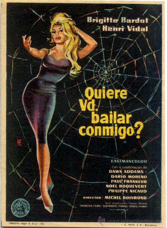 Cine: QUIERE UD.BAILAR CONMIGO 1959 (FOLLETO DE MANO ORIGINAL) BRIGITTE BARDOT