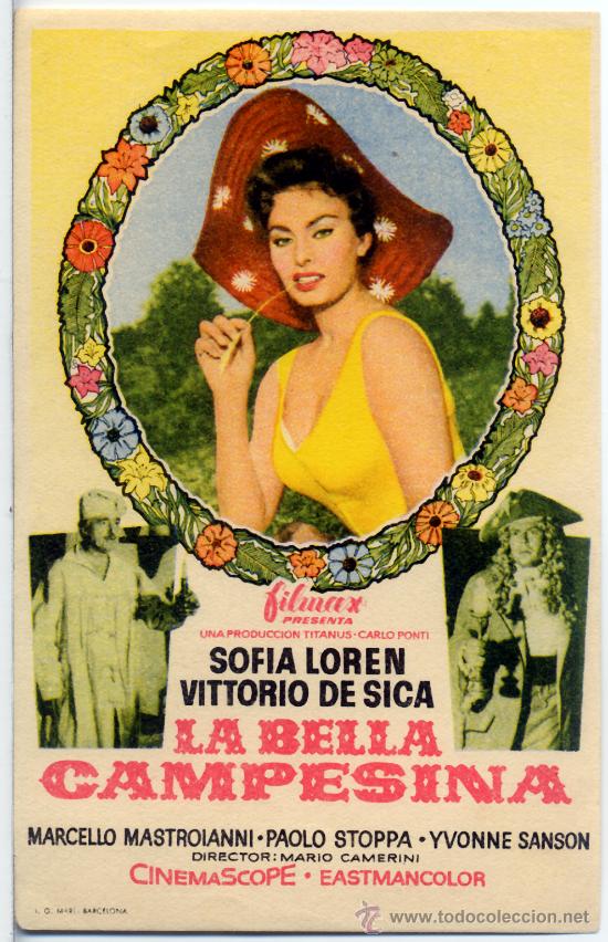 Cine: LA BELLA CAMPESIMA 1955 (FOLLETO DE MANO ORIGINAL) SOFIA LOREN - VITTORIO DE SICA