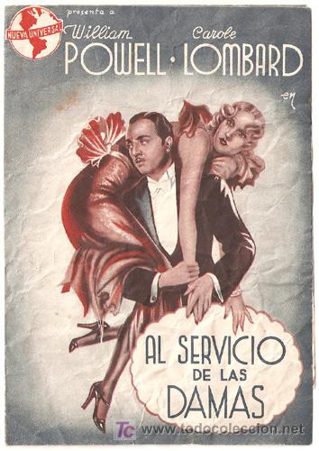 Cine: PTCC 524 AL SERVICIO DE LAS DAMAS PROGRAMA DOBLE UNIVERSAL WILLIAM POWELL CAROLE LOMBARD - Foto 1