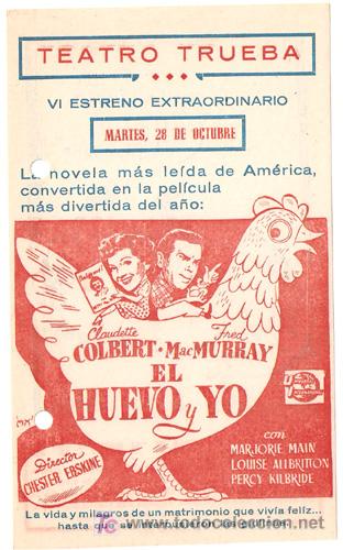 Cine: PTCC 309 EL HUEVO Y YO PROGRAMA CONCURSO UNIVERSAL CLAUDETTE COLBERT FRED MACMURRAY A - Foto 1