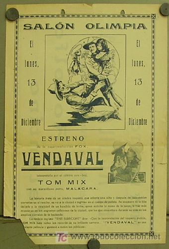 Cine: PTEB 103 VENDAVAL 1920S PROGRAMA LOCAL GRANDE TOM MIX - Foto 1
