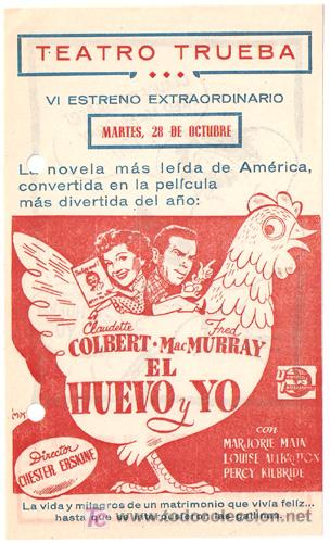 Cine: PTCC 309 EL HUEVO Y YO PROGRAMA CONCURSO UNIVERSAL CLAUDETTE COLBERT FRED MACMURRAY F - Foto 2