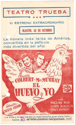 Cine: PTCC 309 EL HUEVO Y YO PROGRAMA CONCURSO UNIVERSAL CLAUDETTE COLBERT FRED MACMURRAY B - Foto 2