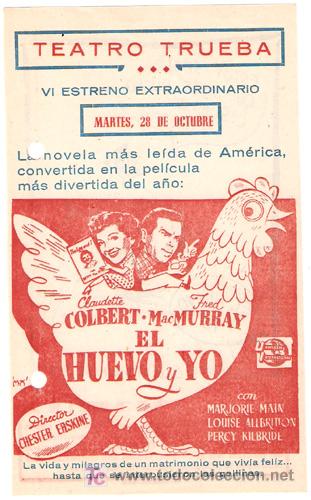 Cine: PTCC 309 EL HUEVO Y YO PROGRAMA CONCURSO UNIVERSAL CLAUDETTE COLBERT FRED MACMURRAY E - Foto 2