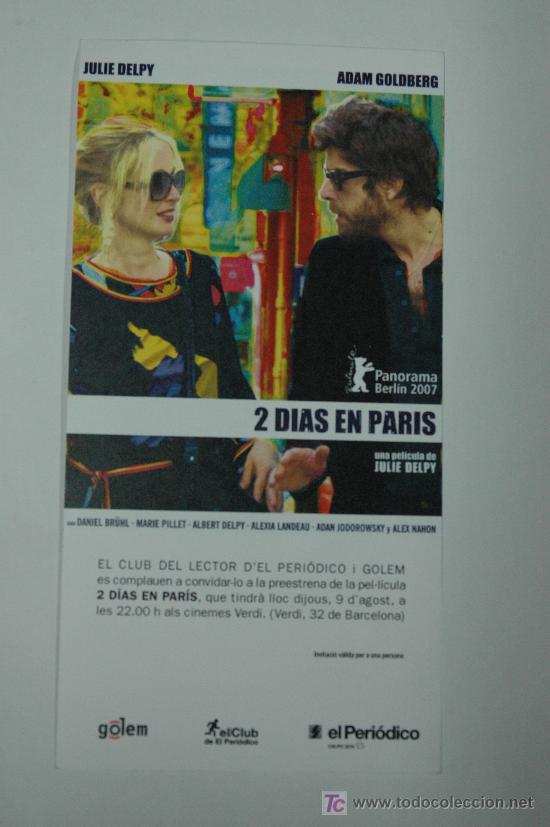 Cine: dos dias en paris - folleto mano invitacion preestreno - julie delpy adam goldberg daniel bruhl