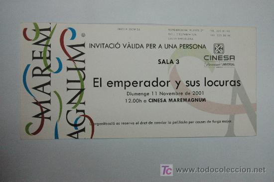 Folhetos de m&atilde;o de filmes antigos de cinema: el emperador y sus locuras - animacion - invitacion preestreno maremagnum barcelona disney