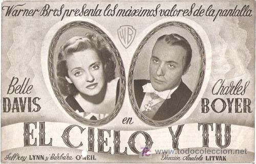 Cine: PTCC 438 EL CIELO Y TU PROGRAMA DOBLE WARNER BETTE DAVIS CHARLES BOYER - Foto 1