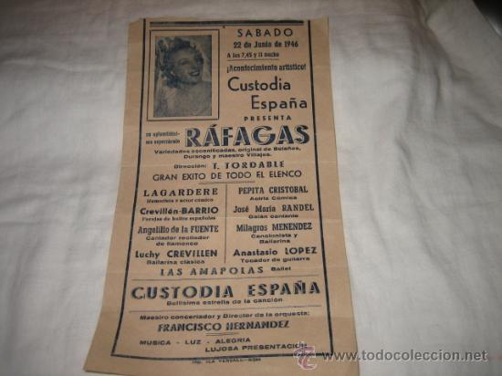 Cine: CUSTODIA ESPA&Ntilde;A PRESENTA RAFAGAS 22 DE JUNIO DE 1946 - Foto 1