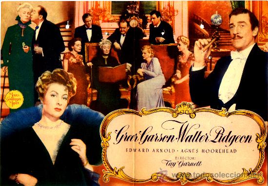 Cine: LA SE&Ntilde;ORA LARKINGTON 1944 (FOLLETO DE MANO  ORIGINAL DOBLE) GREER GARSON - WALTER PIDGEON