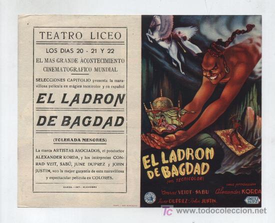Kino: El Ladr&oacute;n de Bagdad. Doble de United Artists. Teatro Liceo. Sin doblar