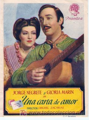 Kino: UNA CARTA DE AMOR - JORGE NEGRETE, GLORIA MAR&Iacute;N - DIRECTOR MIGUEL ZACAR&Iacute;AS - CINE VERSALLES