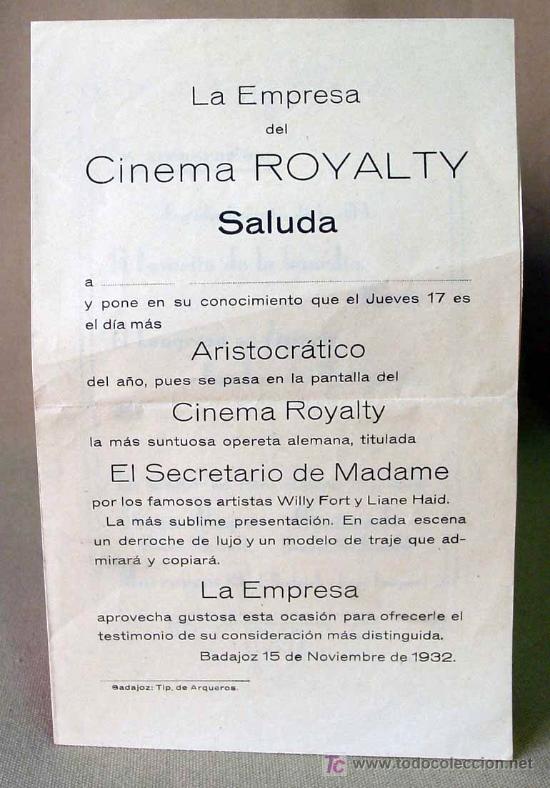Foglietti di film di film antichi di cinema: EL SECRETARIO DE MADAME (Der Prinz von Arkadien), SALUDA -  PROGRAMA CINE DOBLE, 1932, LIANE HAID