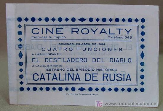 Foglietti di film di film antichi di cinema: CATALINA DE RUSIA, ARTISTAS ASOCIADOS, PROGRAMA CINE, DOBLE, DOUGLAS FAIRBANKS JR. DIR. PAUL CZINNER