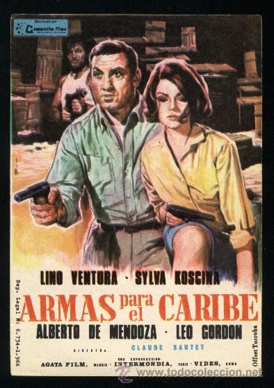  Flyers Publicitaires de films Anciens: Q-01742- ARMAS PARA EL CARIBE (L'arme &agrave; gauche) Lino Ventura - Sylva Koscina - Alberto de Mendoza