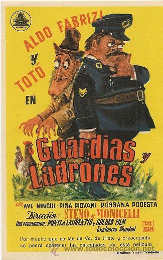 Cine: GUARDIAS Y LADRONES CARTELERA CIFESA sencilla,CINE MAR, 1954, VALENCIA