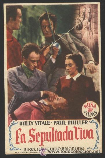Folhetos de m&atilde;o de filmes antigos de cinema: La sepultada viva