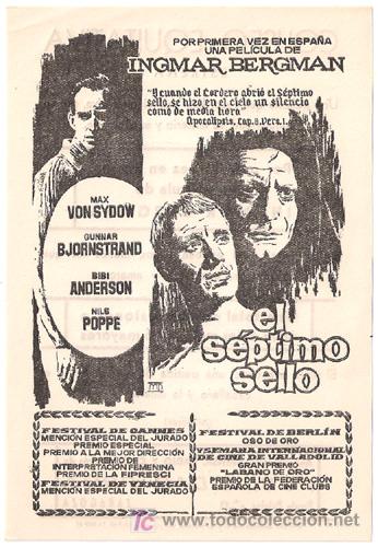 Cine: PTCC 309 EL SEPTIMO SELLO PROGRAMA SENCILLO CHAMARTIN INGMAR BERGMAN - Foto 1