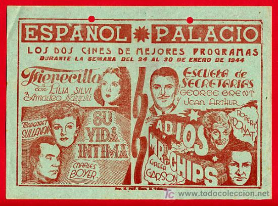 Cinema: SU VIDA INTIMA,FIERECILLA, ESCUELA DE SECRETARIAS, ADIOS MR. CHIPS, PROGRAMA LOCAL