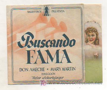 Kino: 'BUSCANDO FAMA'. PROGRAMA DOBLE. PUBLICIDAD CINE METR&Oacute;POLI (SAN GINES DE VILASAR). 1943.