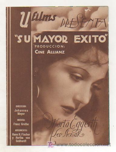 Cine: SU MAYOR &Eacute;XITO. PROGRAMA DOBLE. (CINE POPULAR, VILASAR). 1938. - Foto 1