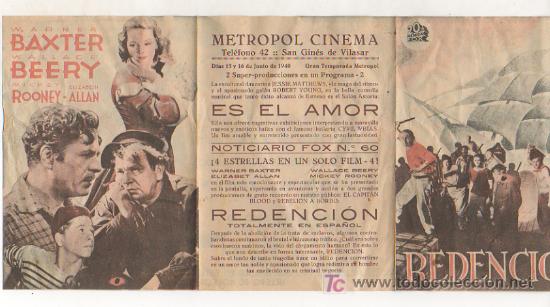 Cine: REDENCION. PROGRAMA DOBLE. (CINE METROPOL, VILASAR). 1940. - Foto 5