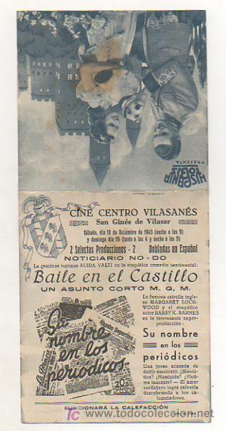Cine: BAILE EN EL CASTILLO. PROGRAMA DOBLE. PUBLICIDAD CINE (CENTRO VILASAN&Eacute;S). 1943. - Foto 3
