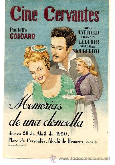 Flyers Publicitaires de Films Anciens: ALCALA DE HENARES 1950 CINE CERVANTES MEMORIAS DE UNA DONCELLA PROGRAMA MANO