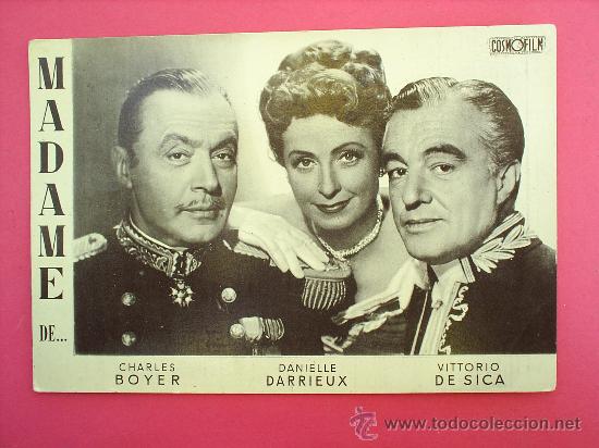 Flyers Publicitaires de Films Anciens: FOLLETO,  MADAME DE. , CHARLES BOYER ,DANIELLE DARRIEUX , VITTORIO DE SICA ,CON PUBLICIDAD