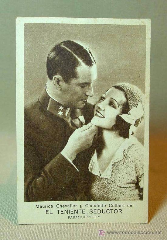 Folhetos de m&atilde;o de filmes antigos de cinema: PROGRAMA DE CINE, TARJETA, EL TENIENTE SEDUCTOR, MAURICE CHEVALIER, CLAUDETTE COLBERT, PARAMOUNT