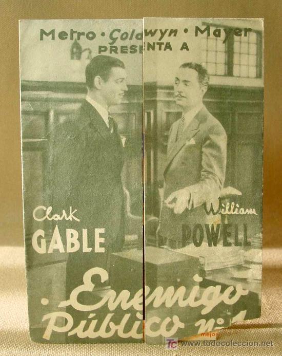 Cine: PROGRAMA DE CINE, ENEMIGO PUBLICO N&ordm; 1, MGM, METRO GOLDWYN MAYER, CLARK GABLE, WILLIAM POWELL, 1935