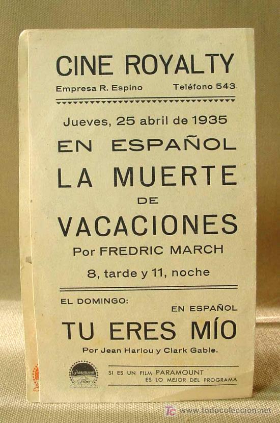 Cine: PROGRAMA DE CINE, LA MUERTE DE VACACIONES, 1935, PARAMOUNT, FREDRIC MARCH. - Foto 3