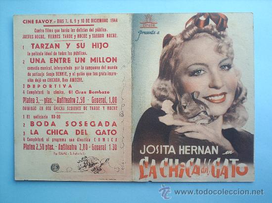 Foglietti di film di film antichi di cinema: FOLLETO DE MANO  LA CHICA DEL GATO - CINE SAVOY 1944 SAN FELIU DE LLOBREGAT