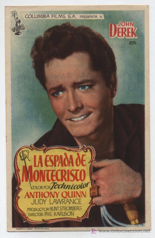 Folhetos de m&atilde;o de filmes antigos de cinema: La espada de Montecristo. Sencillo de Columbia. Cine Chapi.