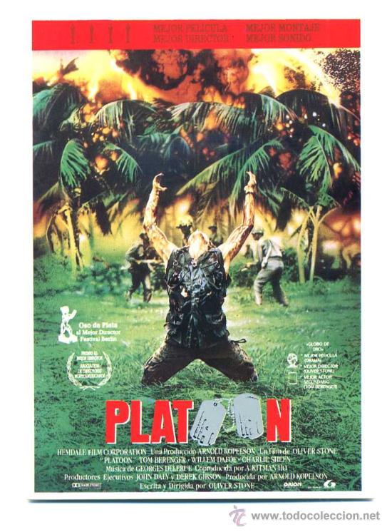 Cine: PLATOON, con Tom Berenger. POSTAL-PROGRAMA. - Foto 1