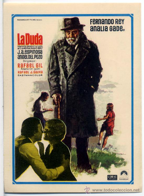 Folhetos de m&atilde;o de filmes antigos de cinema: LA DUDA (FOLLETO DE MANO ORIGINAL) FERNANDO REY  -  ANALIA GADE