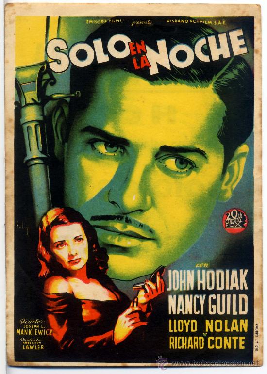 Foglietti di film di film antichi di cinema: SOLO EN LA NOCHE 1946 (FOLLETO DE MANO ORIGINAL) HOHN HODIAK - NANCY GUILD - RICHARD CONTE