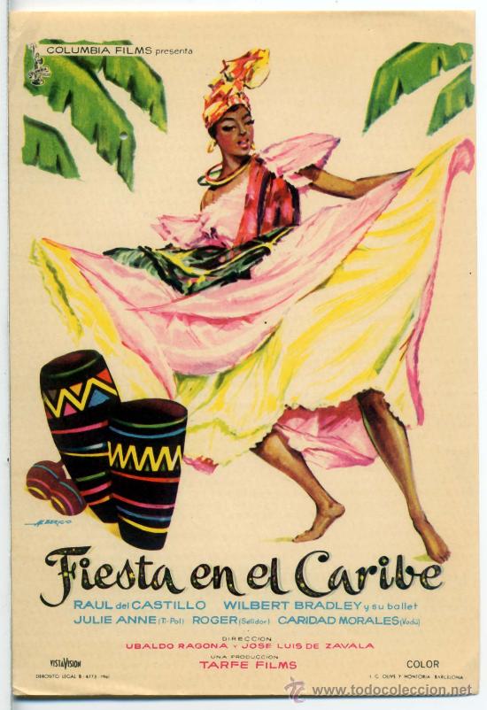 Foglietti di film di film antichi di cinema: FIESTA EN EL CARIBE (FOLLETO DE MANO ORIGINAL) RAUL DEL CASTILLO
