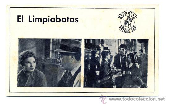 Foglietti di film di film antichi di cinema: EL LIMPIABOTAS, con Franco Interlenghi. FICHA.